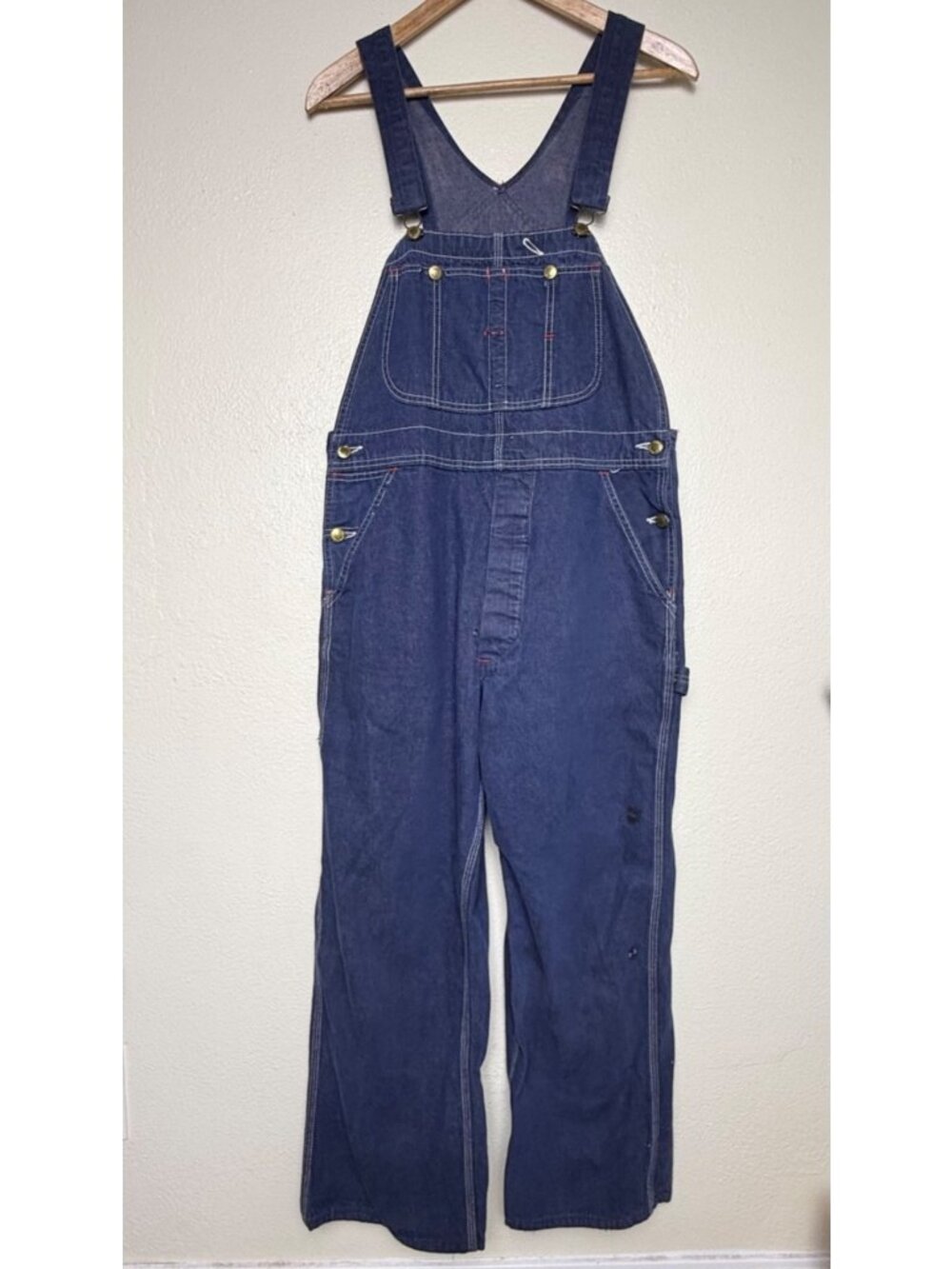 Vintage Union Made Denim Distressed Overalls w/ Adjustable Straps & Pockets Sz S